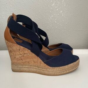 Tory Burch Natanya Wedge Espadrille Sandals Women's 10 Navy Shoes